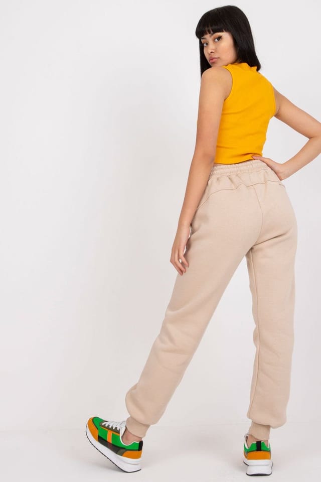 Love Lace Love Lace Women's Elastic Waist Sweatpants with Side Pockets Style 166635 in Beige - 3