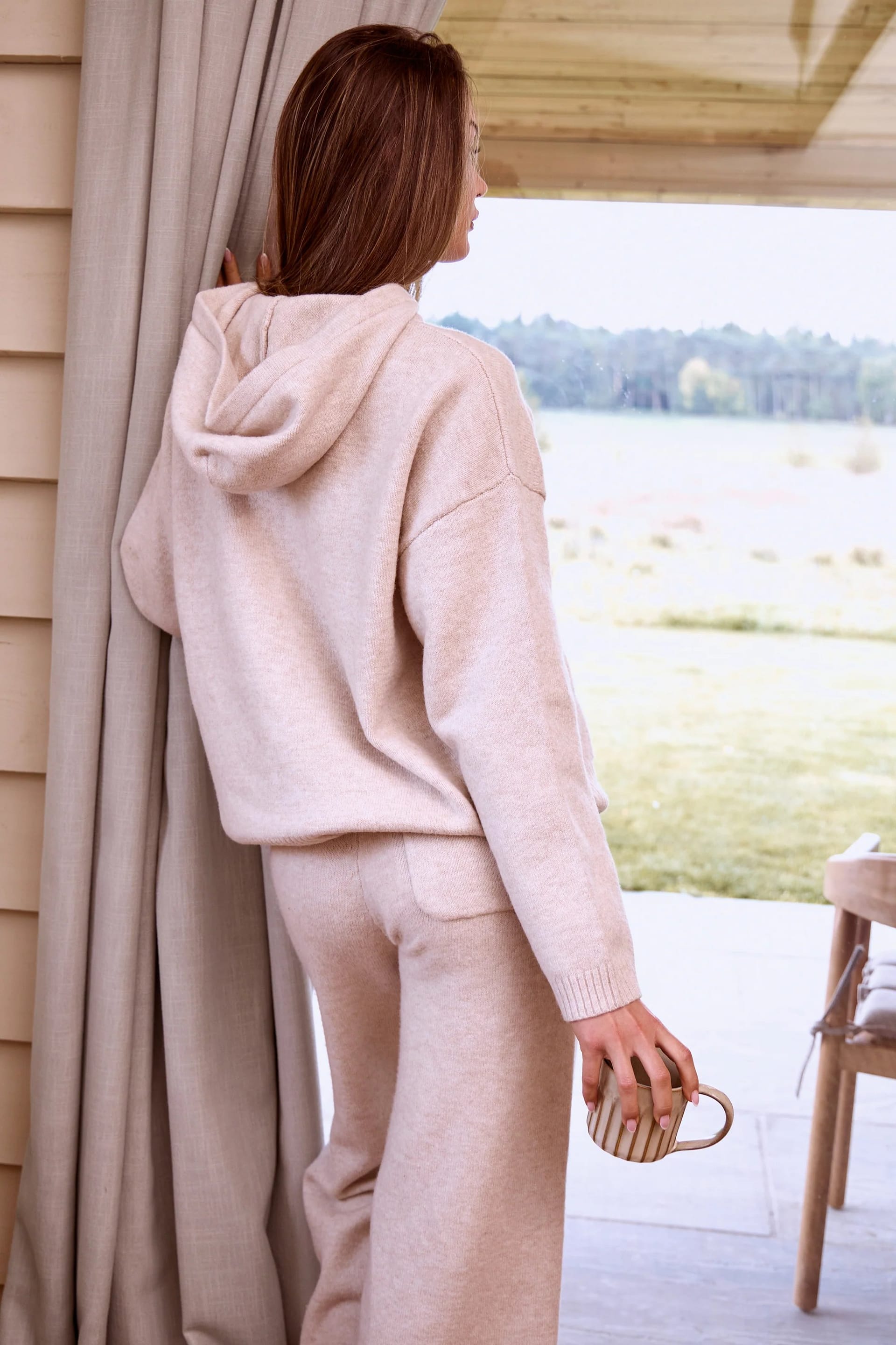 Kaiia Kaiia Knit Oversized Hoodie Oatmeal - 4