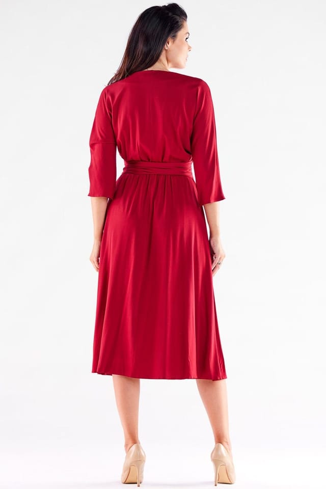Love Lace Love Lace Women's Buttoned Trapezoid Hem Midi Dress with Belt in Red - 3