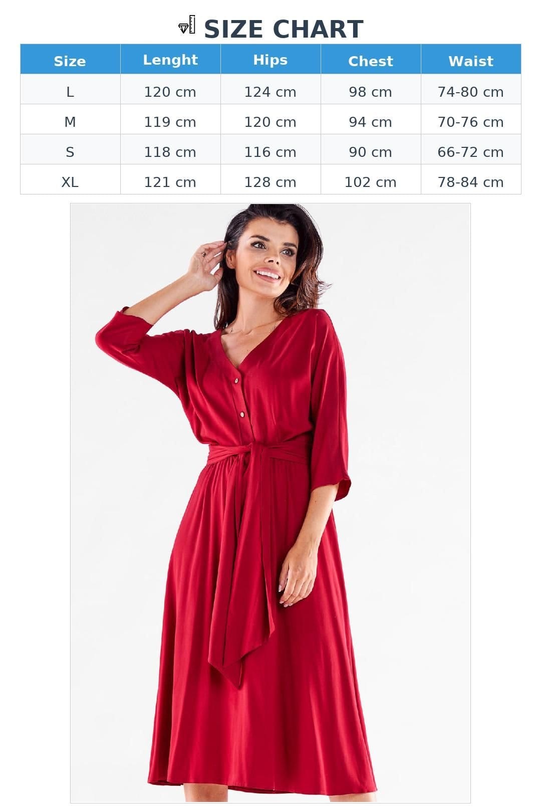 Love Lace Love Lace Women's Buttoned Trapezoid Hem Midi Dress with Belt in Red - 4