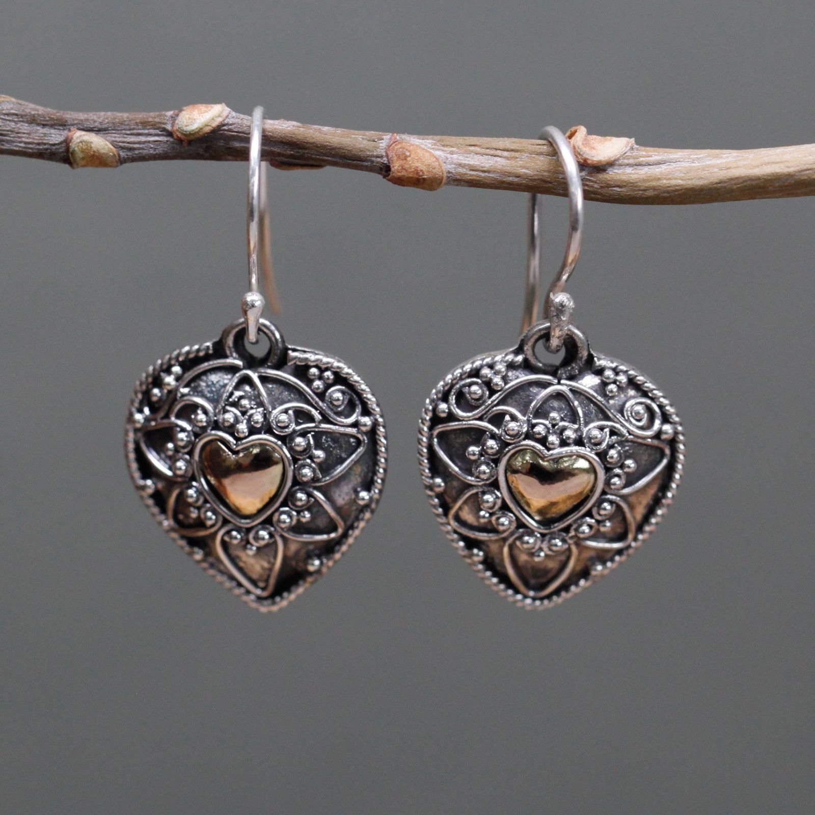 KDMD KDMD Women's Silver & Gold Earring - Mandala Hearts - 3