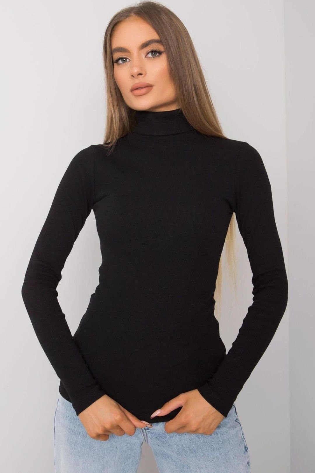 Love Lace Love Lace Black Fitted Long Sleeve Turtleneck Top