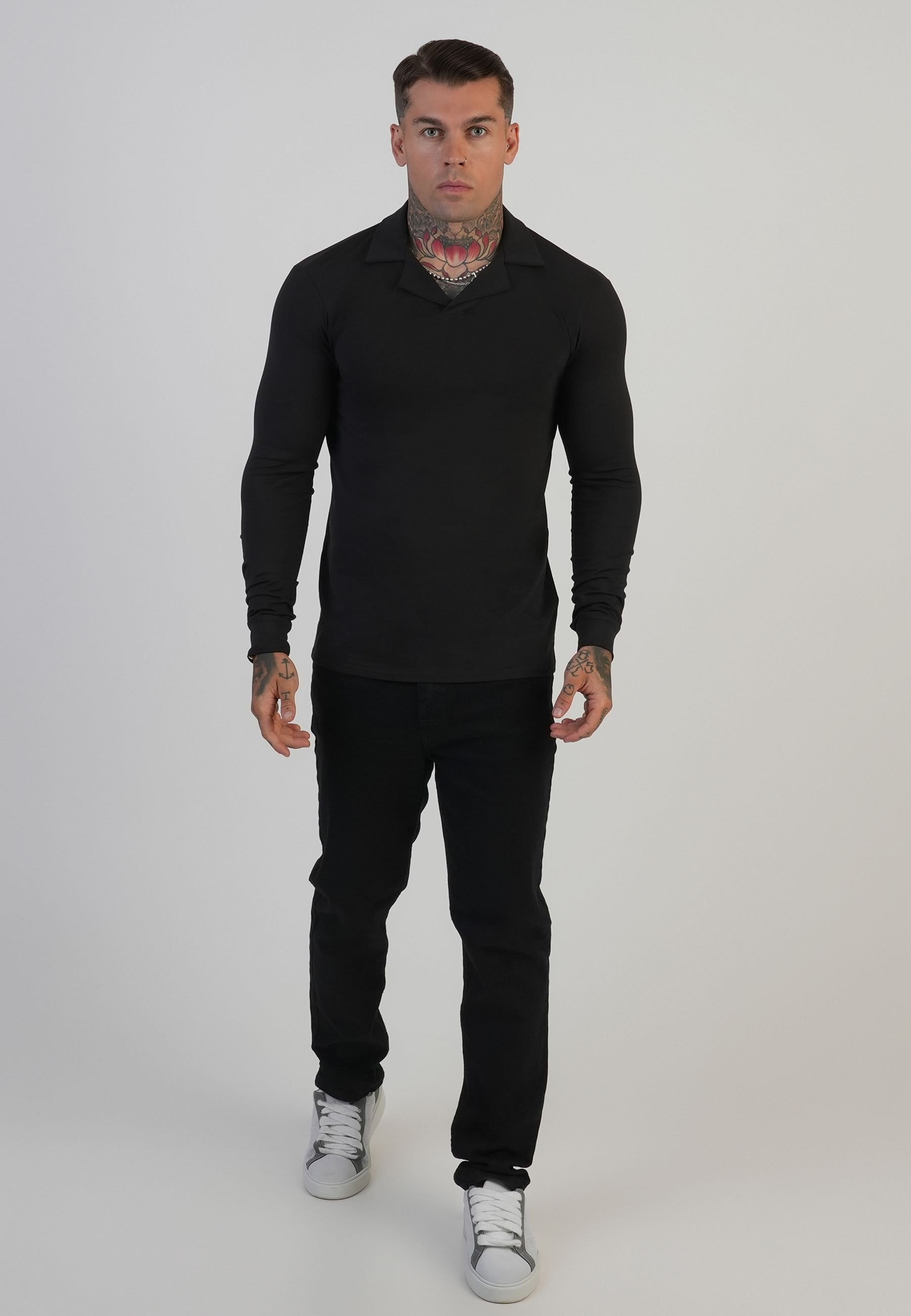 SikSilk SikSilk Men's LS Revere Polo in Black - 4