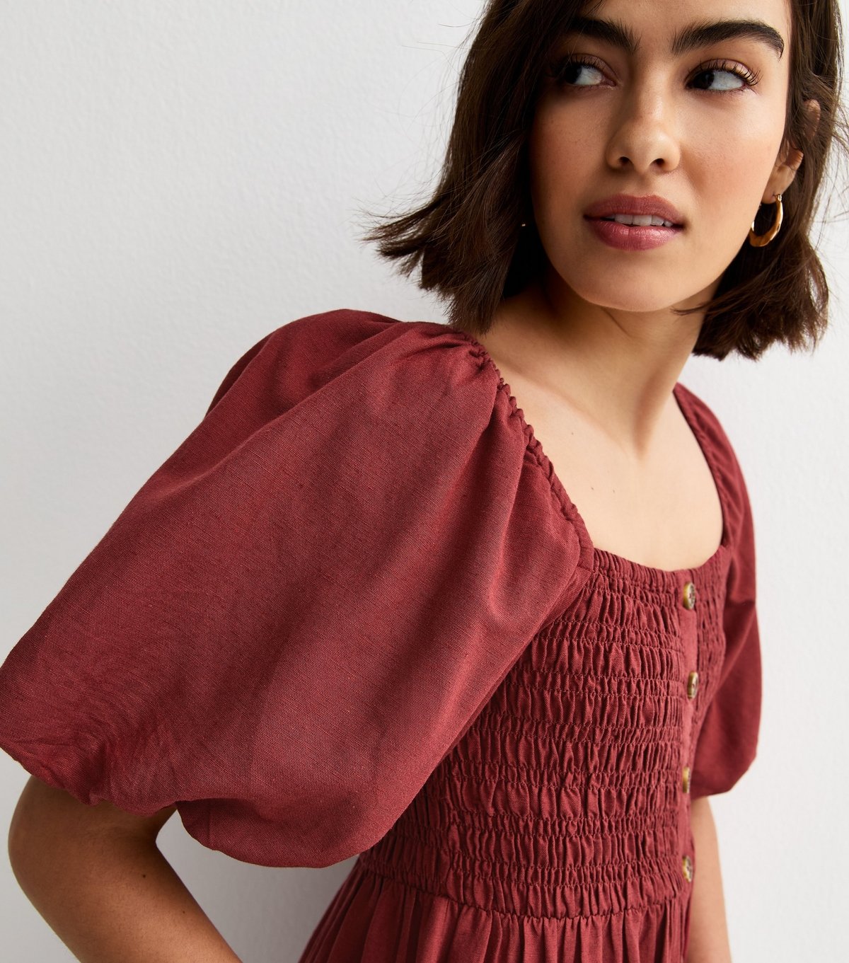 New Look Women's Dark Red Faux Button Milkmaid Midi Dress New Look - 3