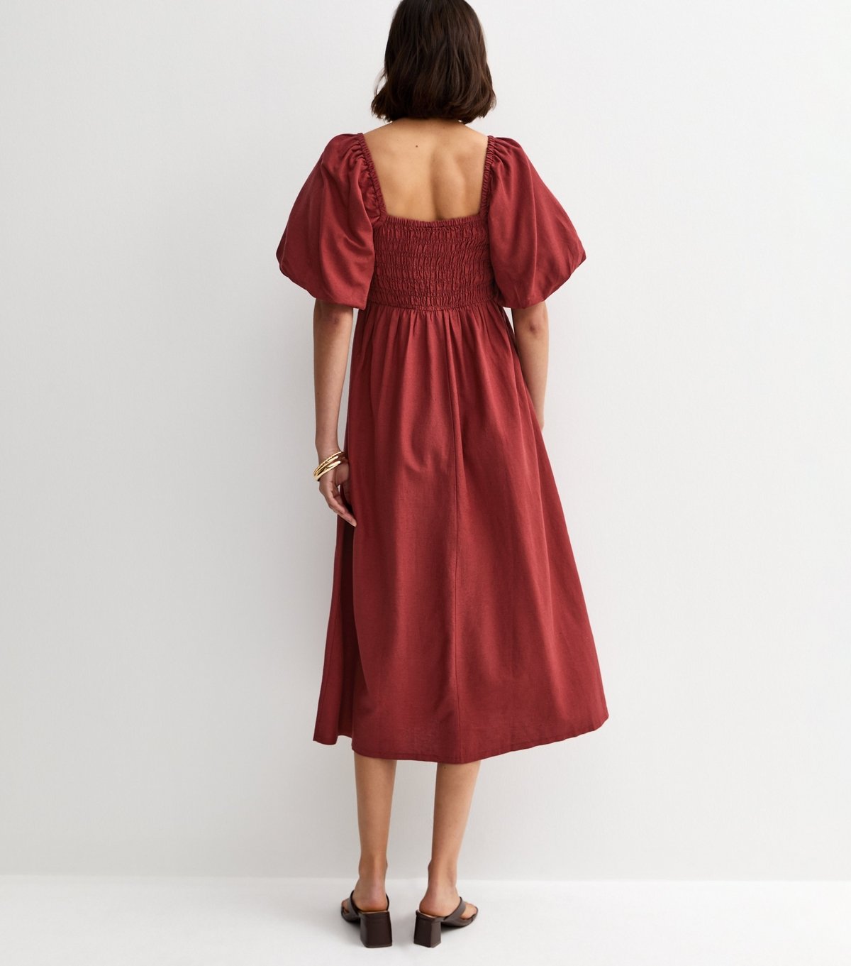 New Look Women's Dark Red Faux Button Milkmaid Midi Dress New Look - 4