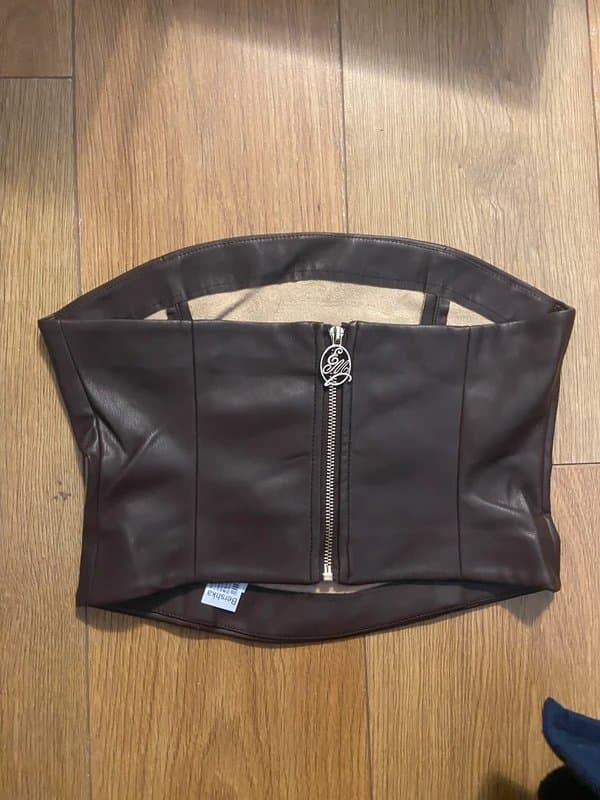 Bershka Bershka Brown Faux Leather Zip-Up Corset Top, Size M, very good condition