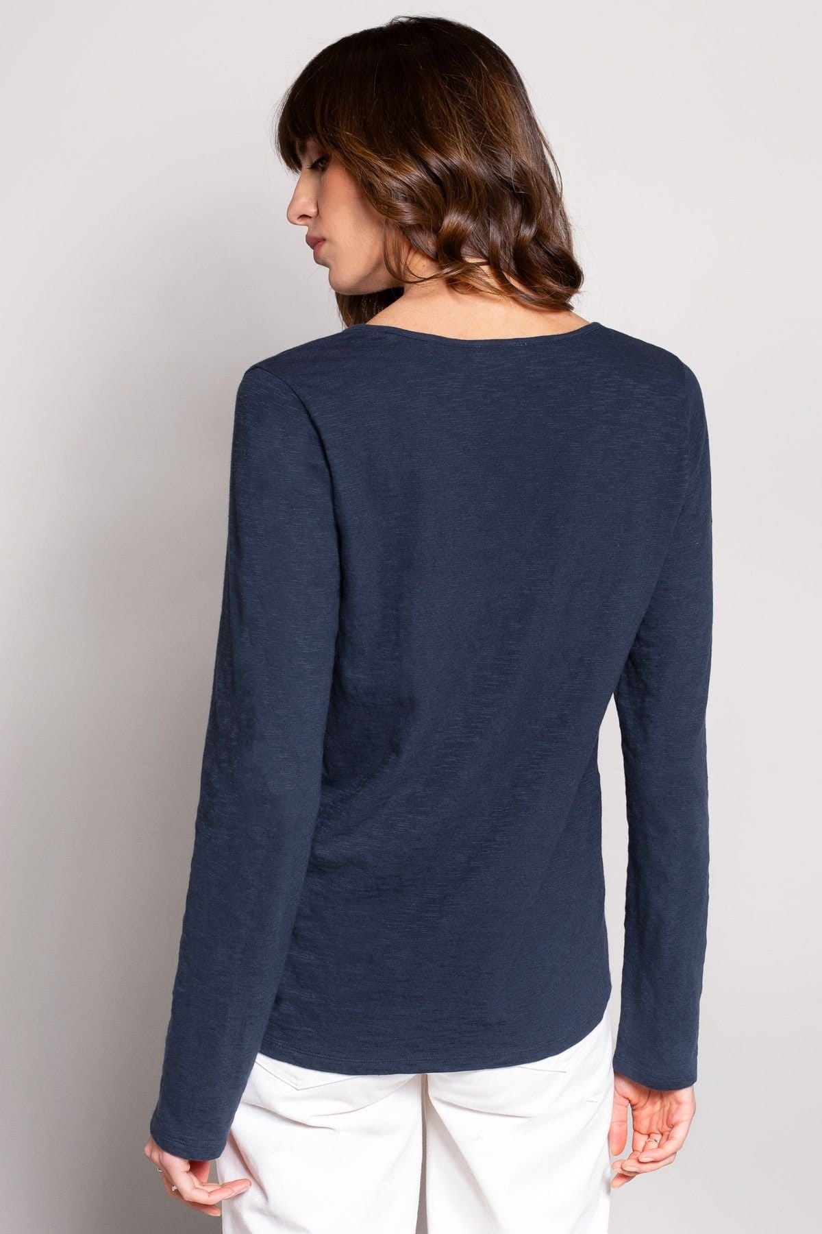 Celtic & Co Celtic & Co Women's Slub Jersey Scoop Neck Henley Top in Mid Navy - 4