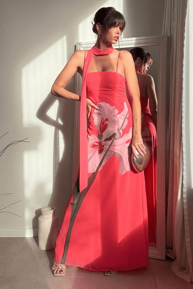 Style Cheat Style Cheat Women's Peony Soft Pink Satin Maxi Dress with Scarf - 2