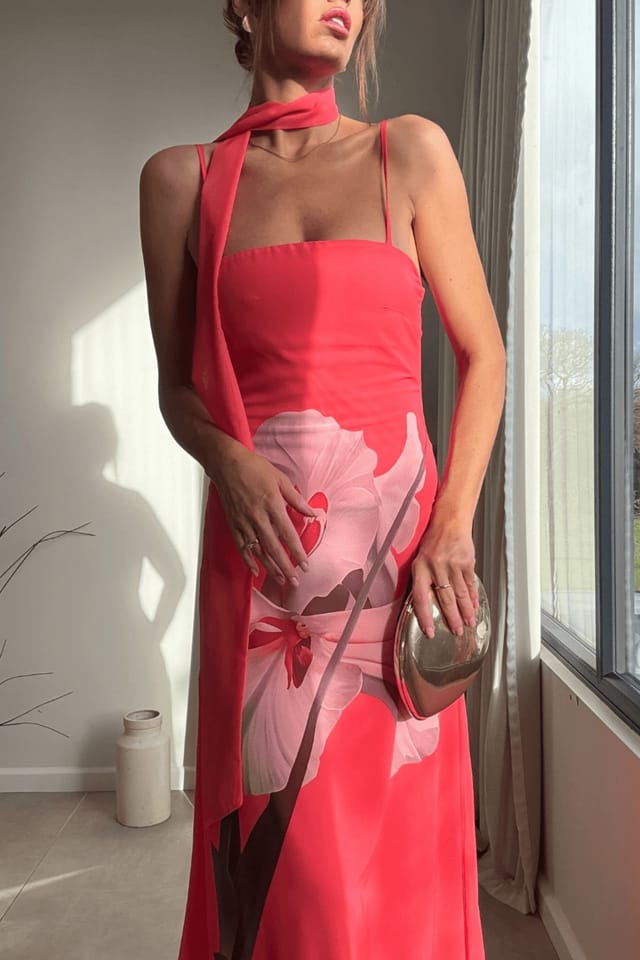 Style Cheat Style Cheat Women's Peony Soft Pink Satin Maxi Dress with Scarf - 3