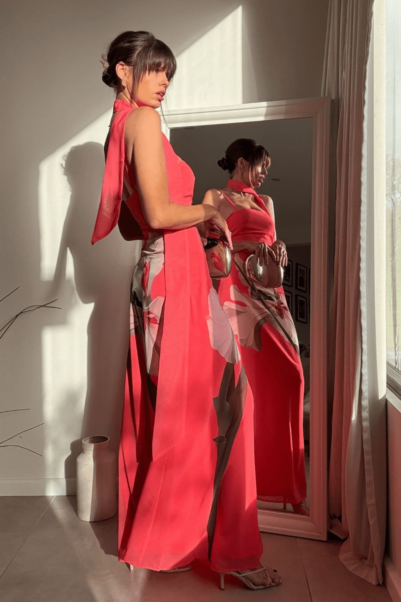 Style Cheat Style Cheat Women's Peony Soft Pink Satin Maxi Dress with Scarf - 4