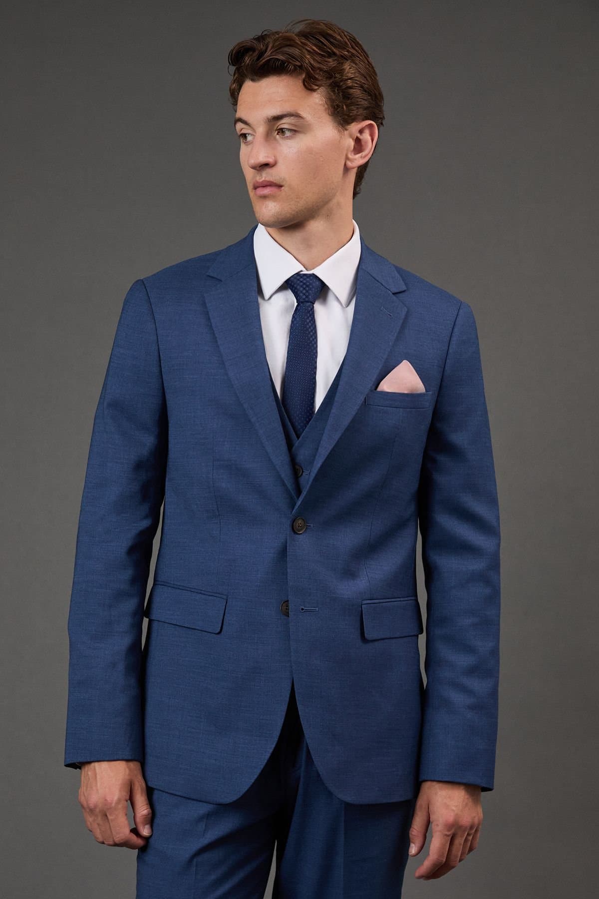 Burton Burton Men's Blue Textured Slim Fit Suit Jacket