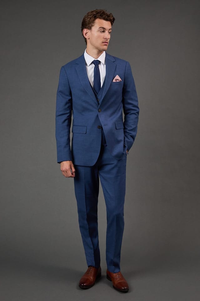 Burton Burton Men's Blue Textured Slim Fit Suit Jacket - 2