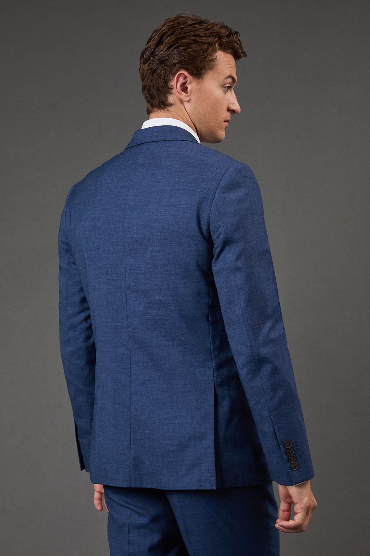 Burton Burton Men's Blue Textured Slim Fit Suit Jacket - 3