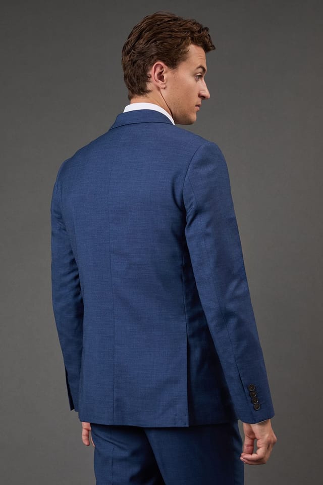 Burton Burton Men's Blue Textured Slim Fit Suit Jacket - 3