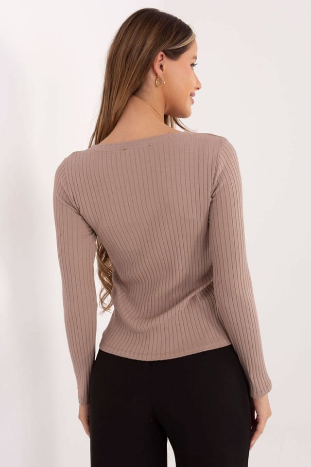 Love Lace Love Lace Women's Cotton Elastane Striped V Neck Blouse in Beige - 3