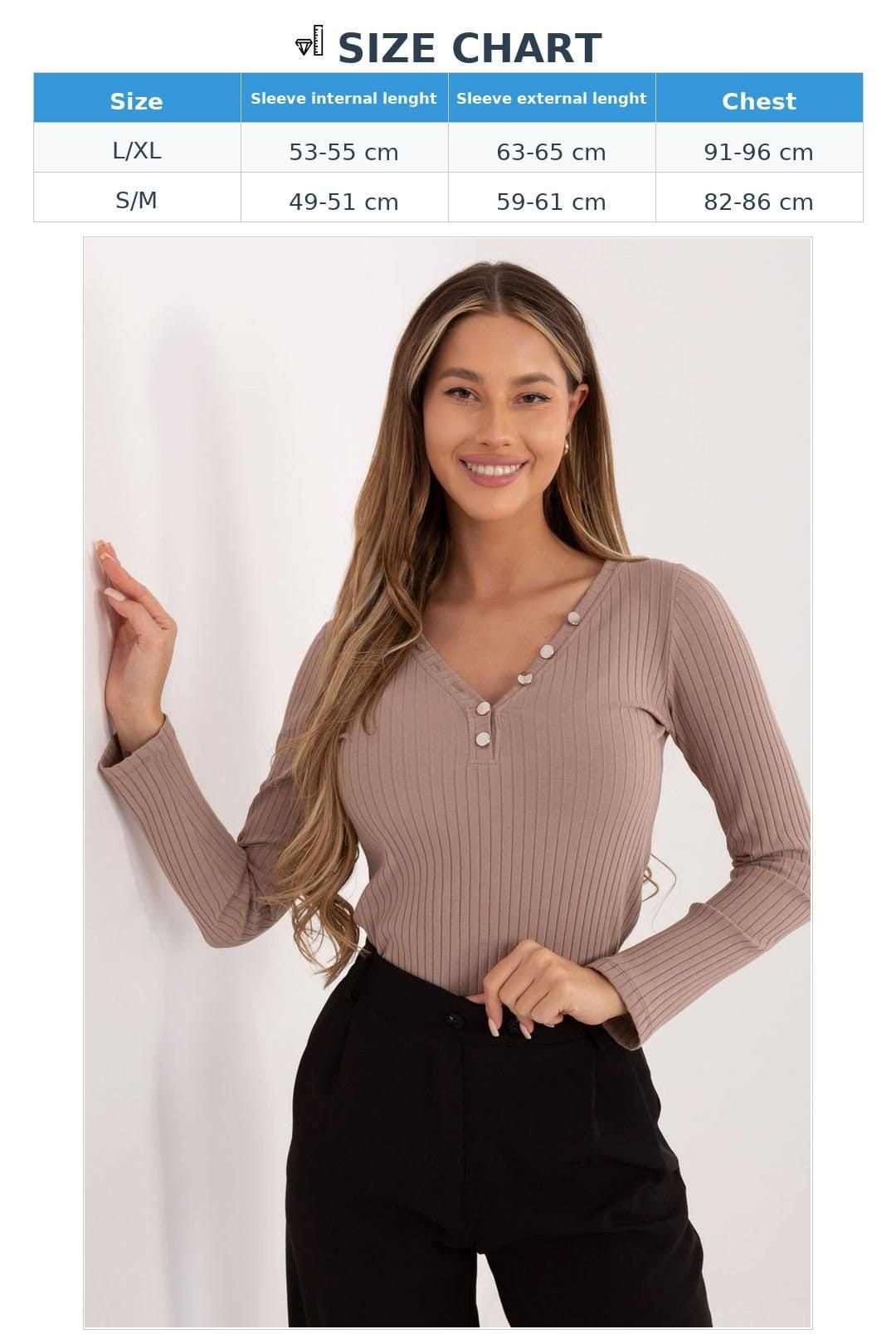 Love Lace Love Lace Women's Cotton Elastane Striped V Neck Blouse in Beige - 4