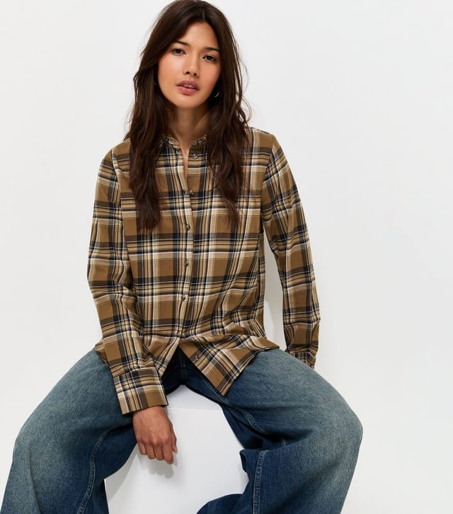 New Look Women's Brown Cotton Check Long Sleeve Shirt New Look - 2