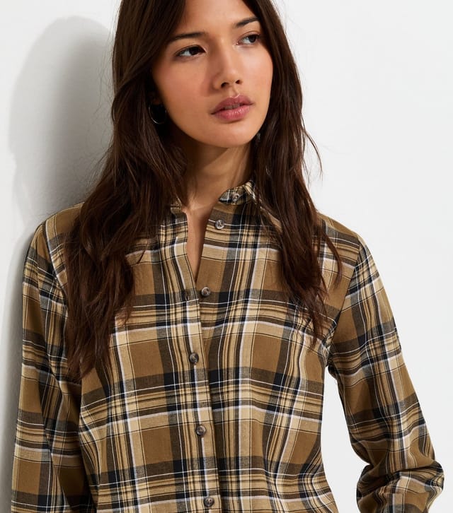 New Look Women's Brown Cotton Check Long Sleeve Shirt New Look - 3
