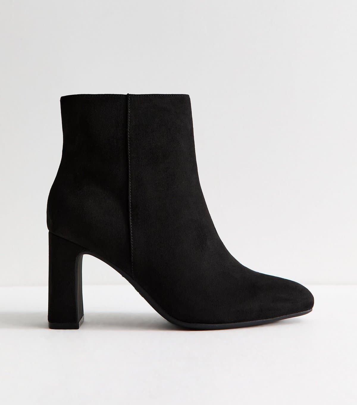 New Look Women's Wide Fit Black Faux Suede High Block Heel Ankle Boots Vegan New Look