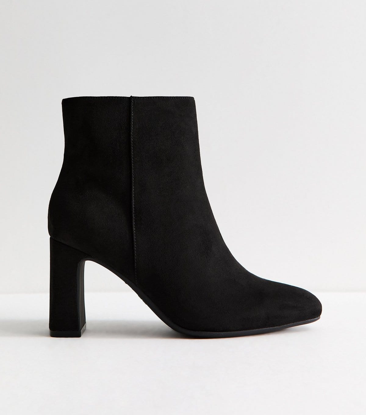New Look Women's Wide Fit Black Faux Suede High Block Heel Ankle Boots Vegan New Look - 1