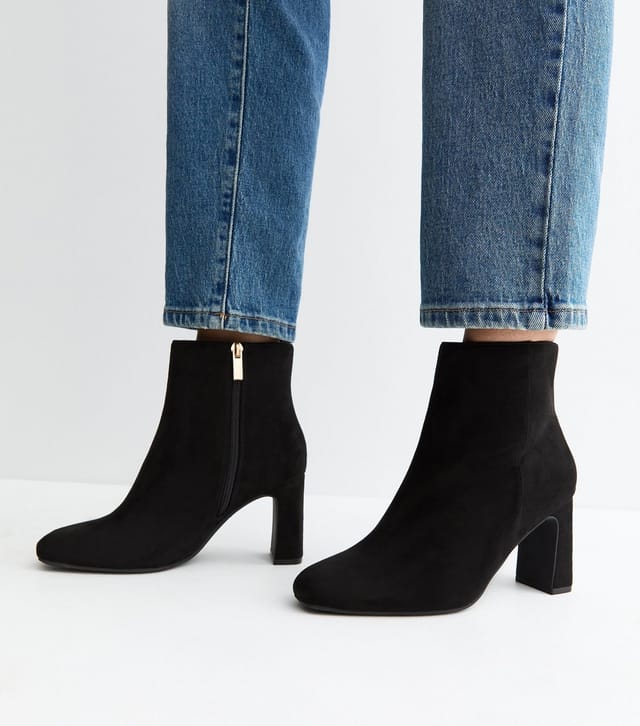 New Look Women's Wide Fit Black Faux Suede High Block Heel Ankle Boots Vegan New Look - 2