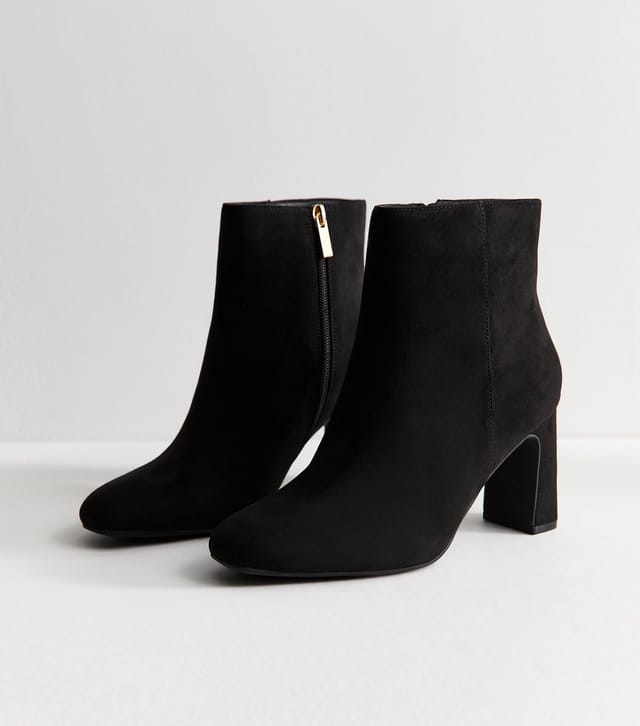 New Look Women's Wide Fit Black Faux Suede High Block Heel Ankle Boots Vegan New Look - 3
