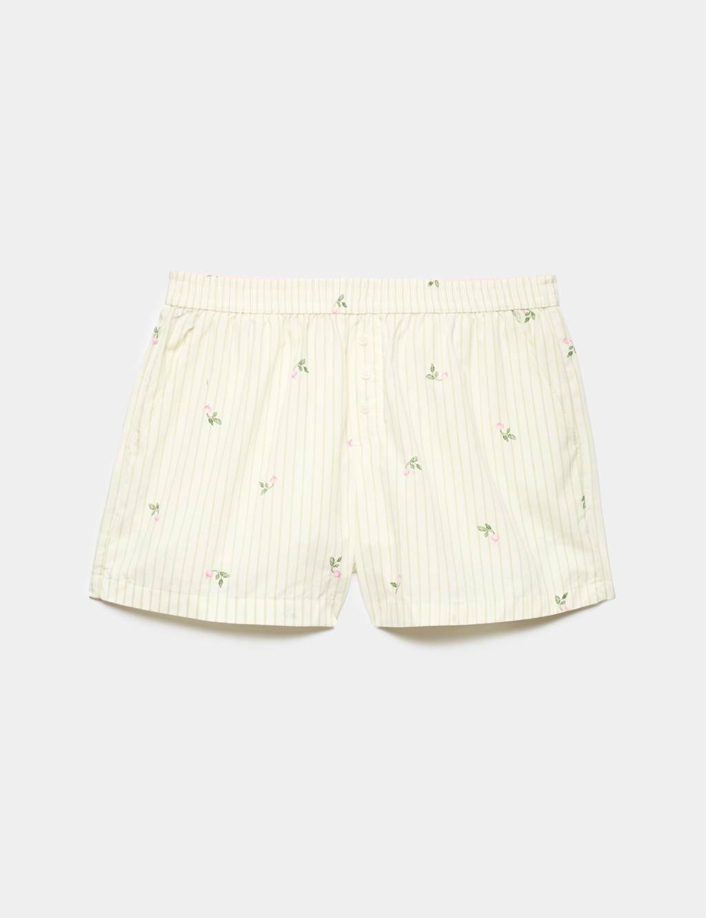 Marks & Spencer M&S Pure Cotton Radish Printed Pyjama Shorts Ivory Mix - 1
