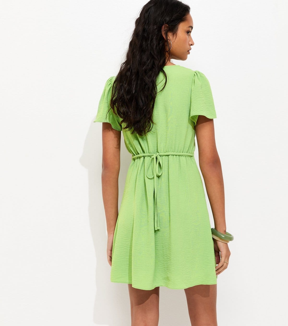 New Look Women's Bright Green V-Neck Button Up Mini Tea Dress New Look - 4