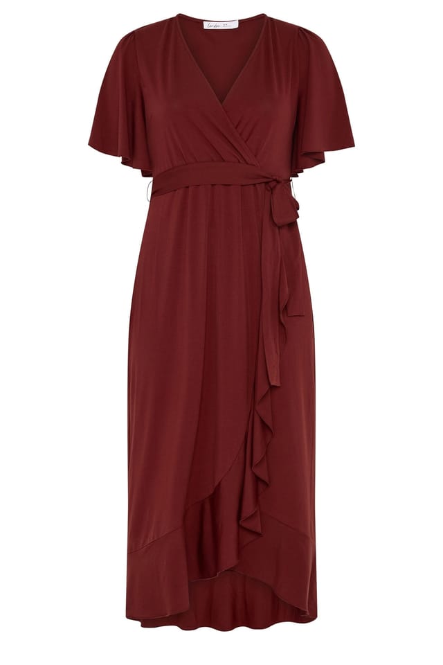 Yours Yours Women's Ruffle Hem Wrap Dress in Burgundy - 2