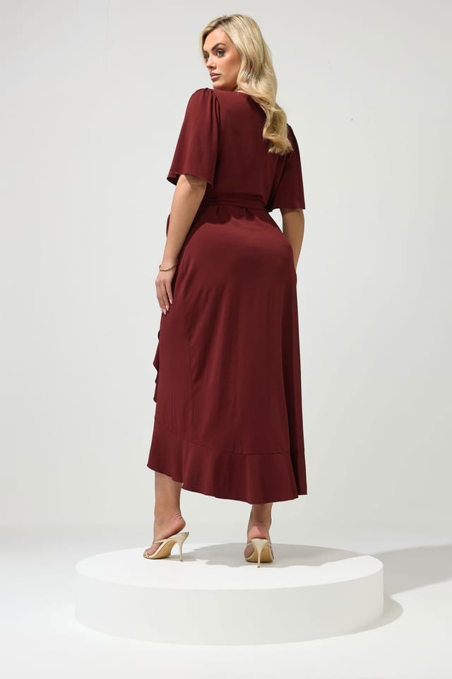 Yours Yours Women's Ruffle Hem Wrap Dress in Burgundy - 3