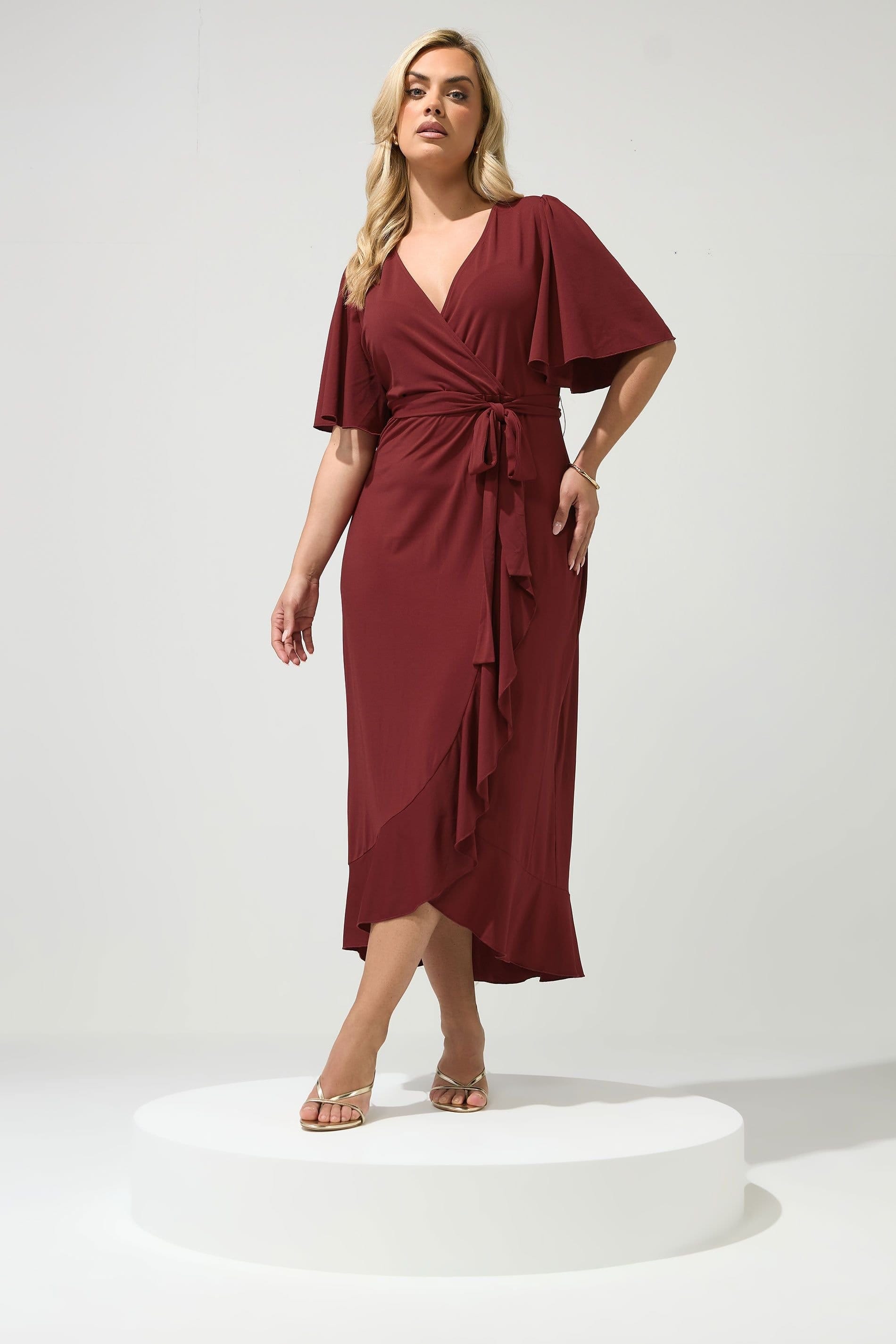 Yours Yours Women's Ruffle Hem Wrap Dress in Burgundy - 4