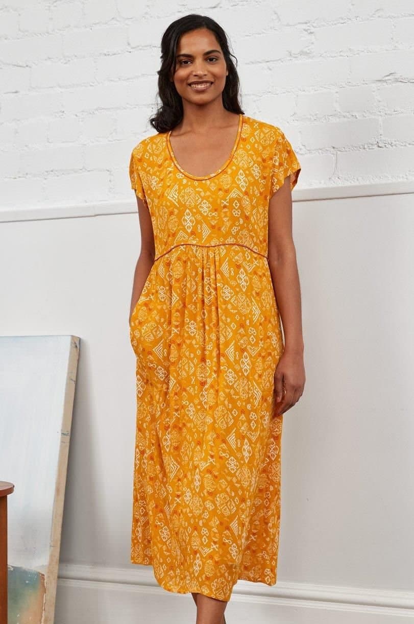 Nomads Clothing Nomads Clothing Women's Viscose Waist Seam Midi Dress in Yellow