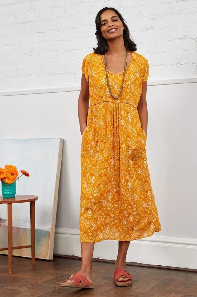 Nomads Clothing Nomads Clothing Women's Viscose Waist Seam Midi Dress in Yellow - 3