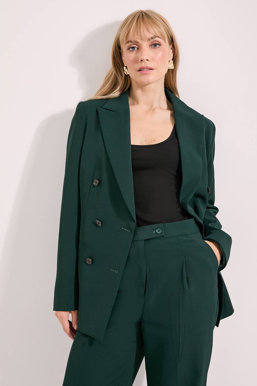 Principles Principles Women's Relaxed Double Breasted Blazer in Forest - 2