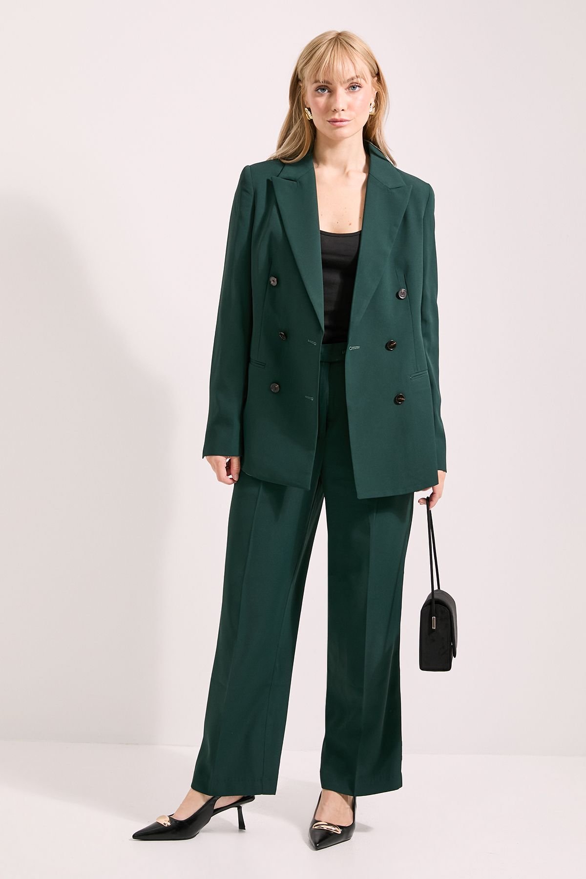 Principles Principles Women's Relaxed Double Breasted Blazer in Forest - 4