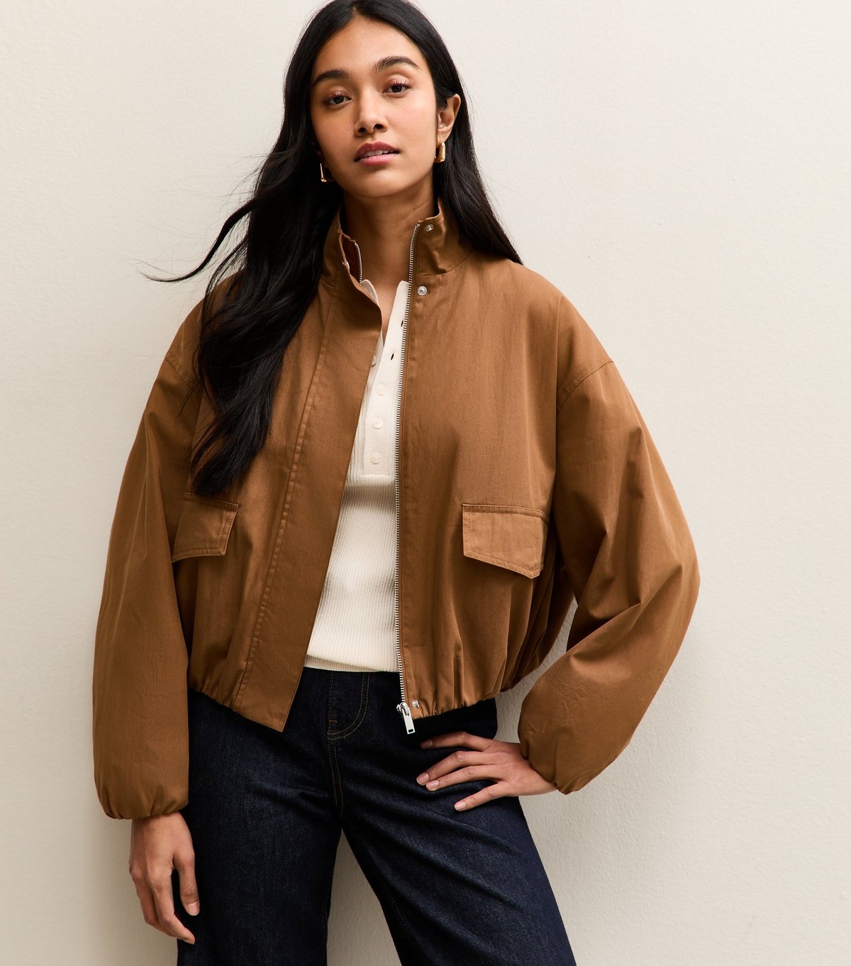 New Look Women's Tan Funnel Neck Bubble Hem Jacket New Look - 2