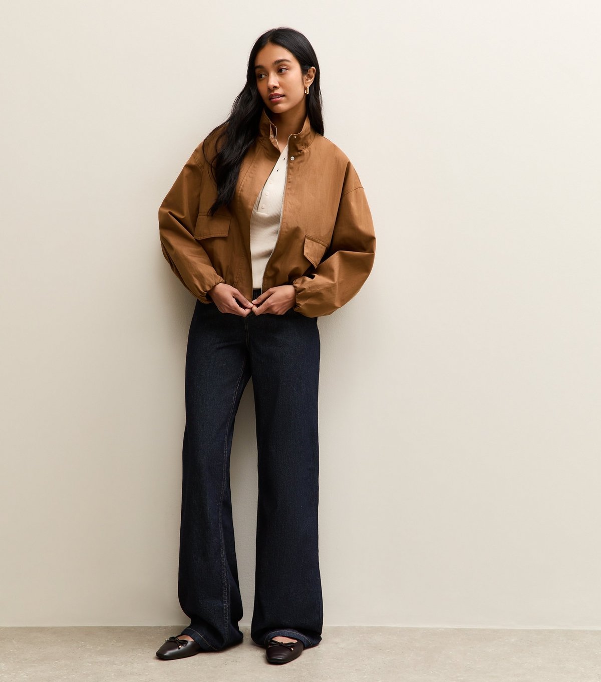 New Look Women's Tan Funnel Neck Bubble Hem Jacket New Look - 3