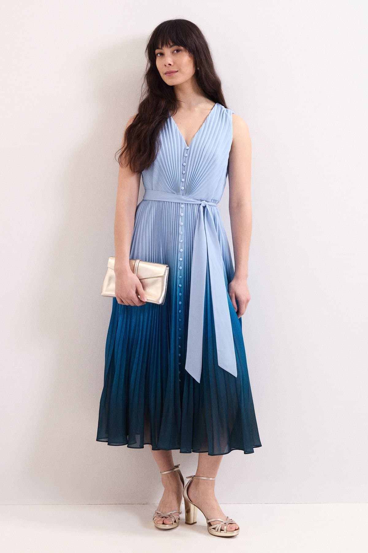 Phase Eight Phase Eight Women's Mira Pleated V-Neck Midi Dress in Blue