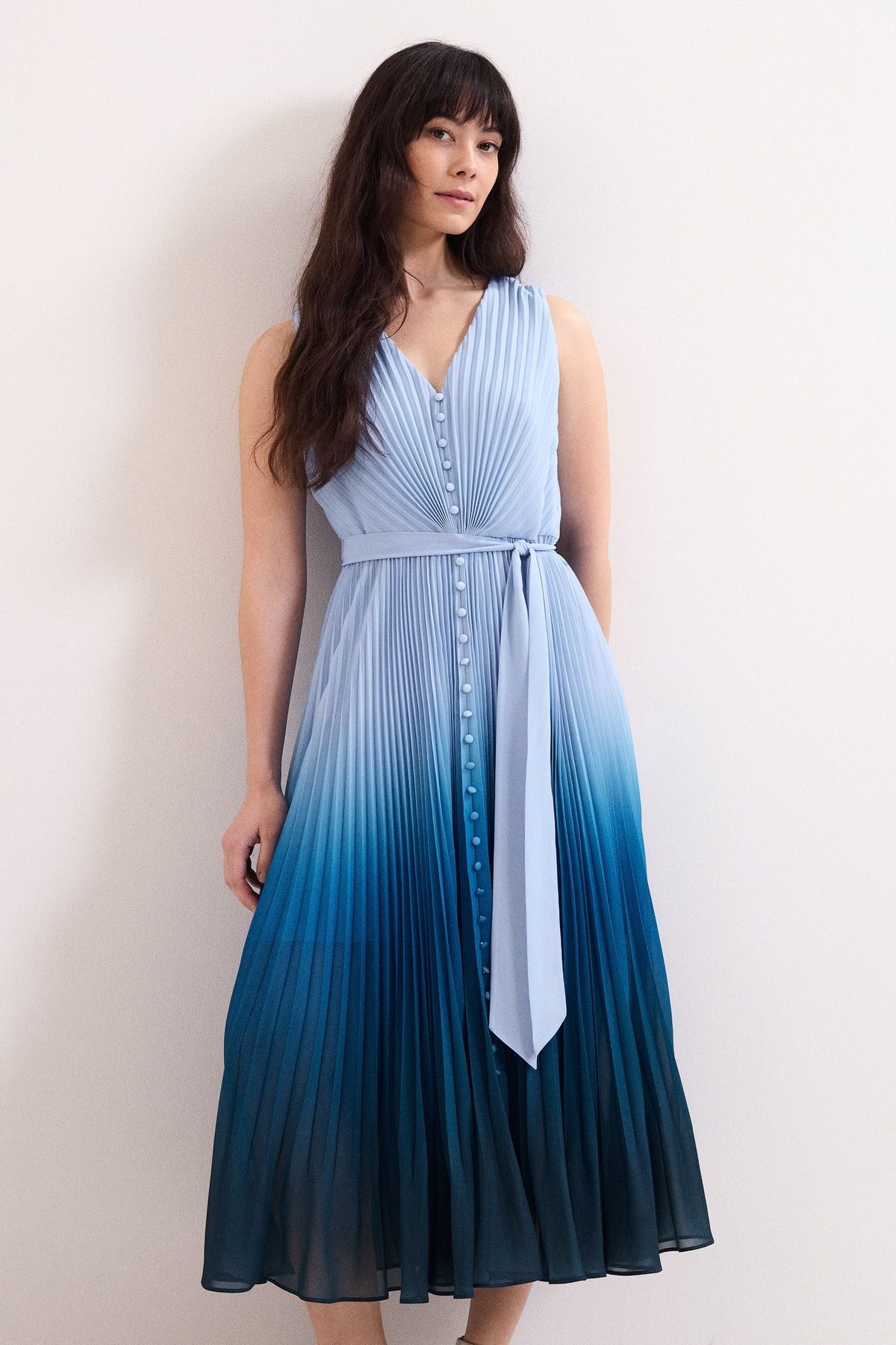 Phase Eight Phase Eight Women's Mira Pleated V-Neck Midi Dress in Blue - 3