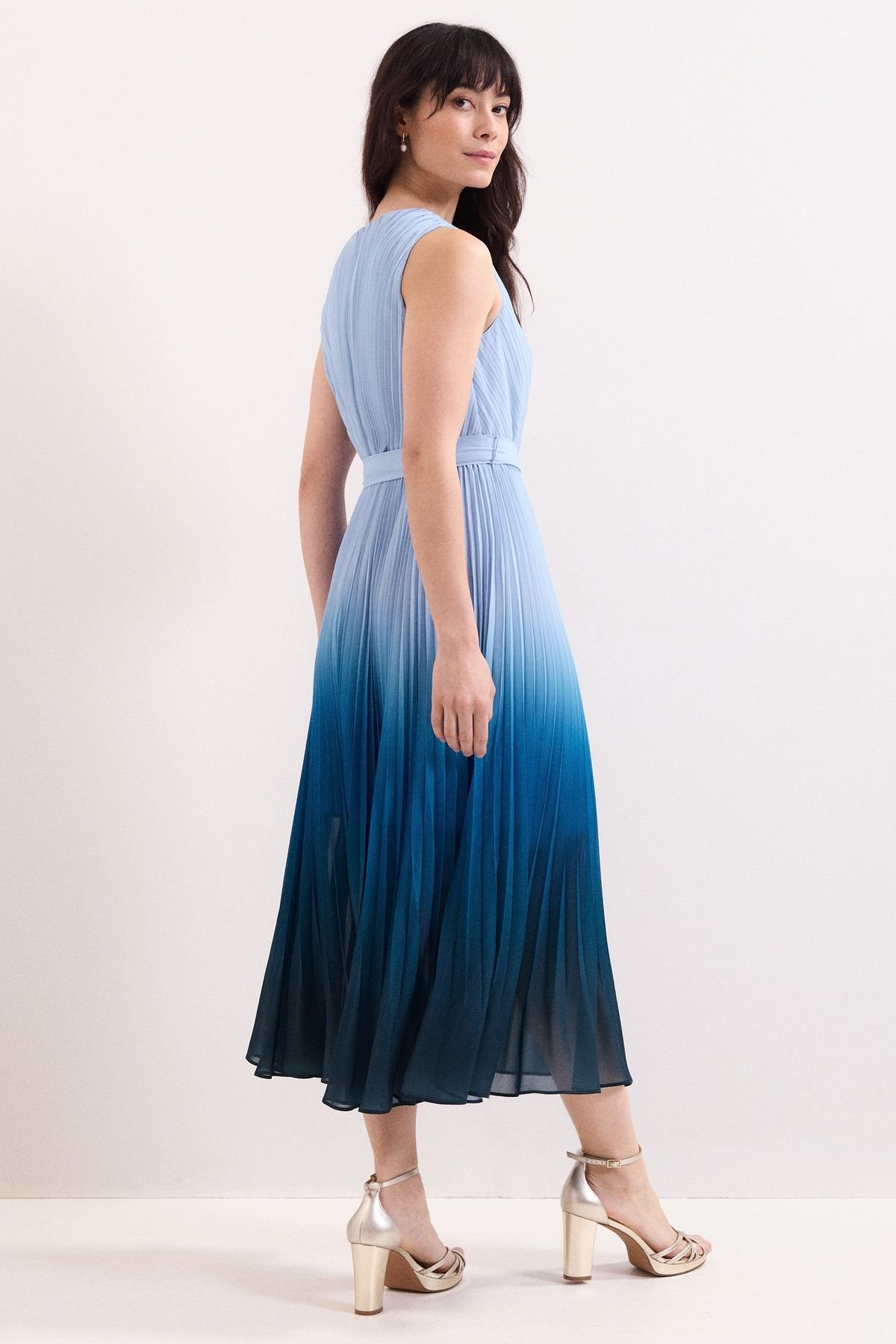 Phase Eight Phase Eight Women's Mira Pleated V-Neck Midi Dress in Blue - 4