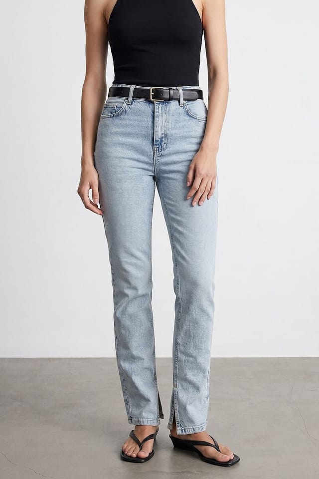 Dilvin Dilvin Women's High-Waist Straight-Leg Jeans in Light Blue - 3