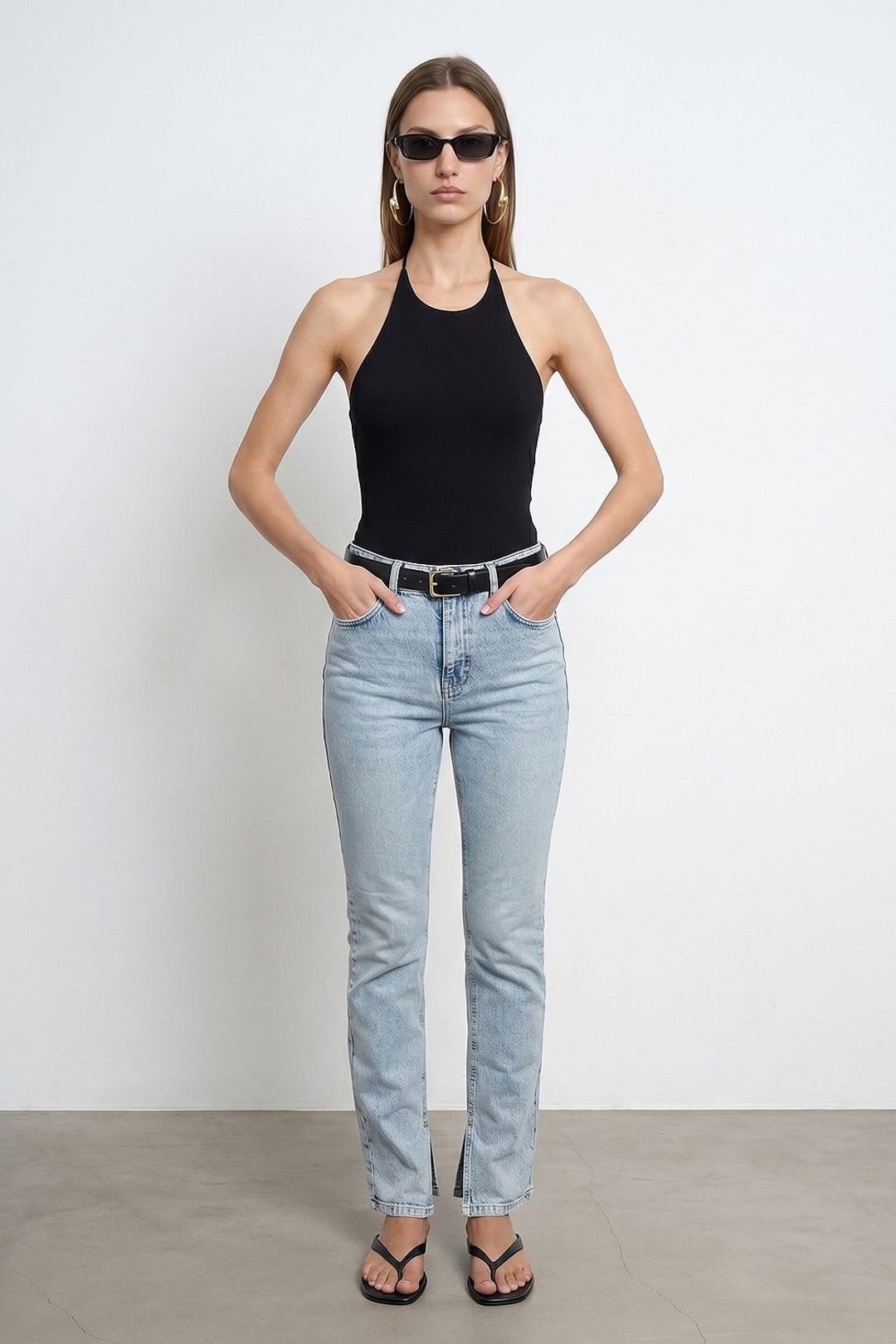 Dilvin Dilvin Women's High-Waist Straight-Leg Jeans in Light Blue - 4