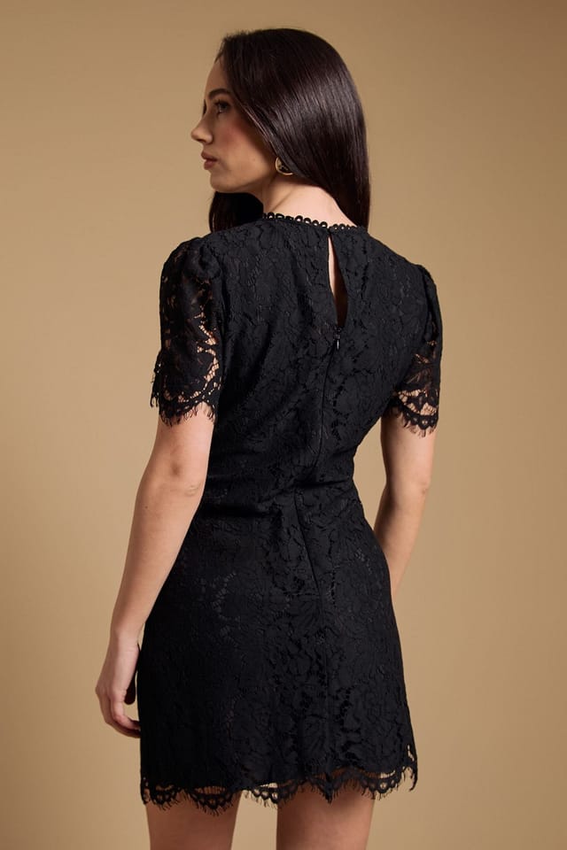 Oasis Oasis Women's Floral Detail Lace Mini Dress in Black - 3