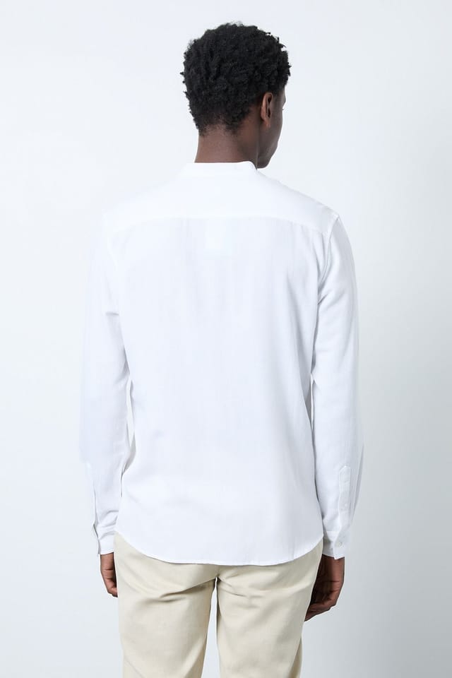 Burton Burton Men's White Linen Blend Grandad Collar Shirt - 3
