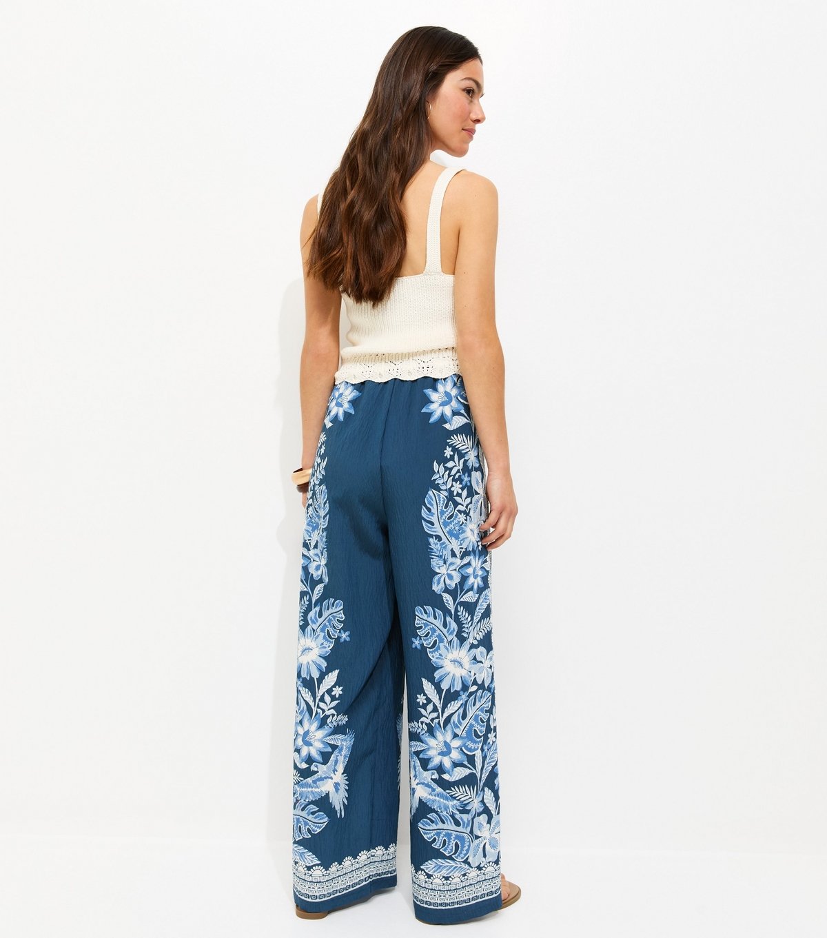 New Look Women's Petite Blue Botanic Print Wide Leg Trousers New Look - 4