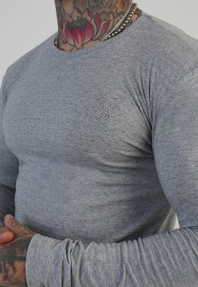 SikSilk SikSilk Men's Long Sleeve Marl T-Shirt in Grey - 2