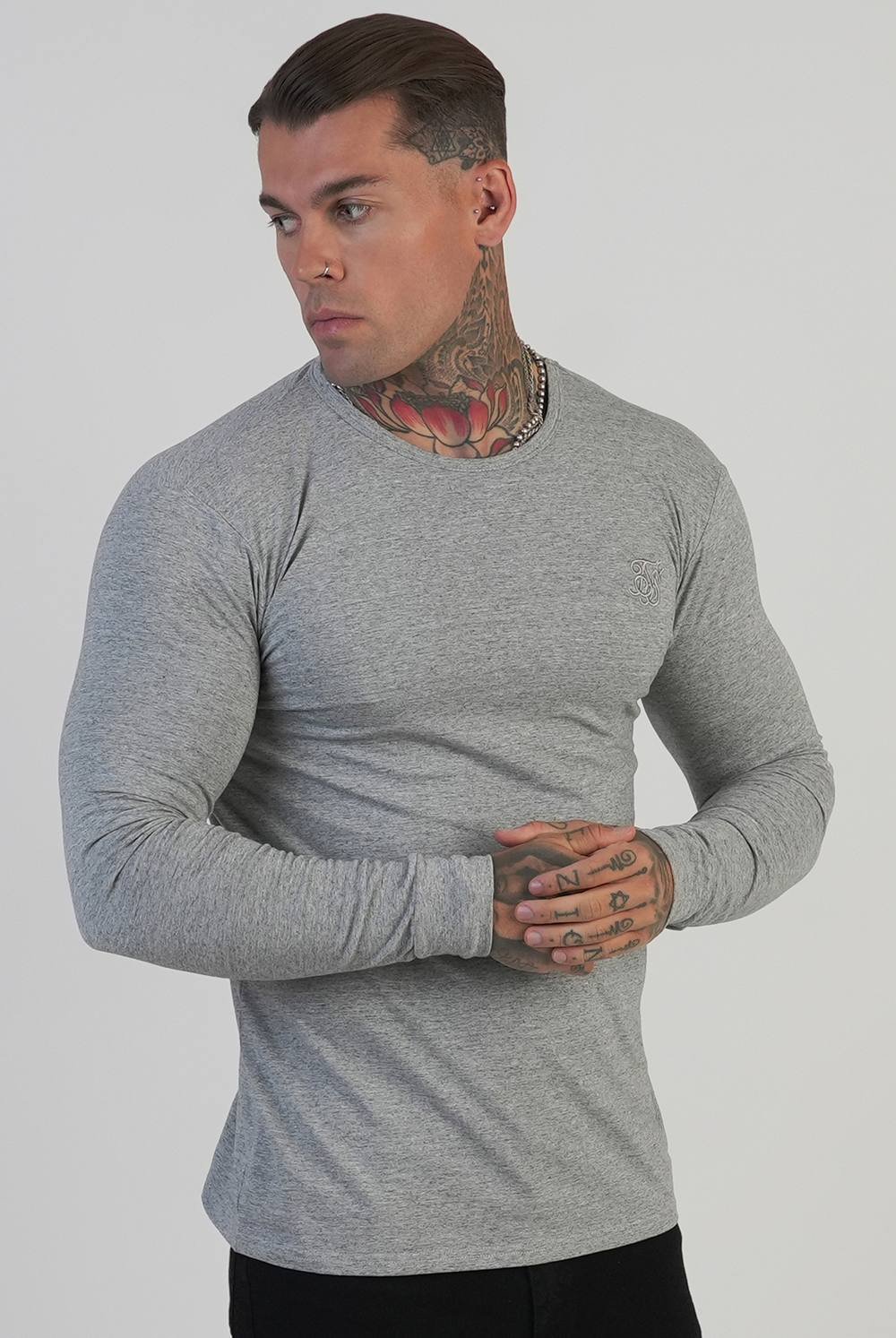 SikSilk SikSilk Men's Long Sleeve Marl T-Shirt in Grey - 3