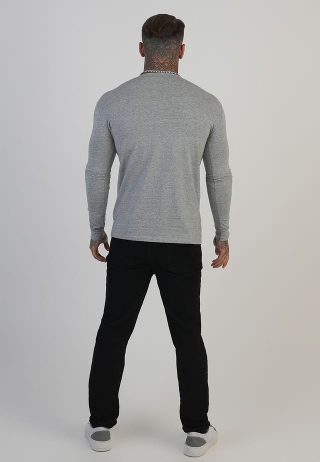 SikSilk SikSilk Men's Long Sleeve Marl T-Shirt in Grey - 3