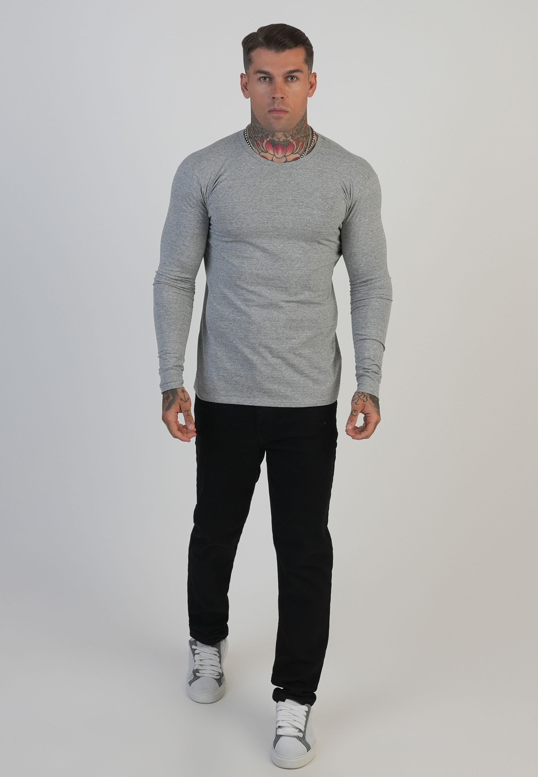 SikSilk SikSilk Men's Long Sleeve Marl T-Shirt in Grey - 4