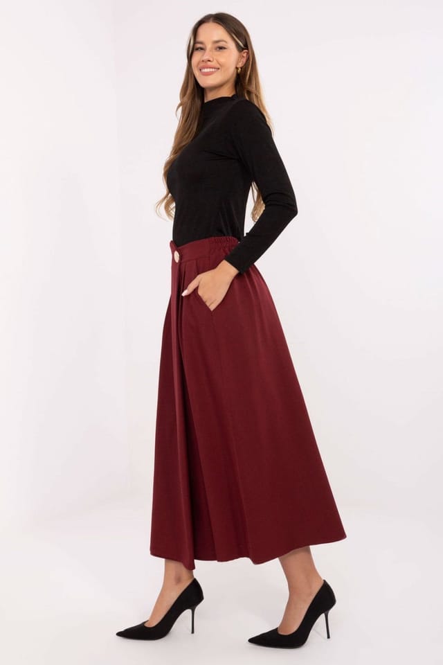 Love Lace Love Lace Women's Pleated Front Midi Skirt with Elastic Back in Red - 2